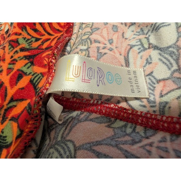 LuLaRoe Leggings OS Floral Print Red Orange Stretch Pants One Size Womens 2-10 - Picture 6 of 6